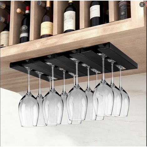 4pcs Wine Glass Rack, Self-adhesive Wines Glasses Holder Under Cabinet - Hanging Wine Glass Under Cabinet Stemware for Bar and Kitchen Black (1/5)