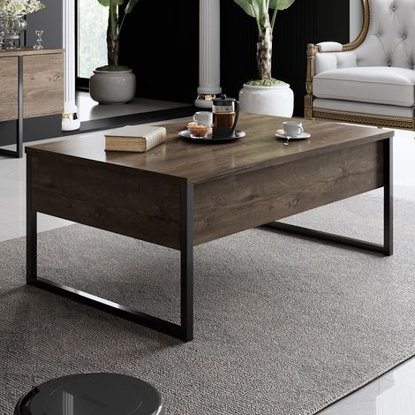 Rechteckig Couchtisch Walnuss Luxus 90x60 – Schwarzer Rahmen