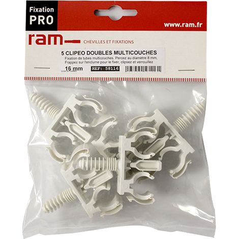 5 CLIPEO double blanc pour tube multicouche nu Ø16 - RAM (1/4)