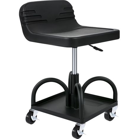 Tabouret de garage roulant, support 136 kg, hauteur réglable 40-52,1 cm, siège mécanicien pivotant 360° avec roulettes et plateau porte-outils, pour atelier et réparation auto, noir (1/5)