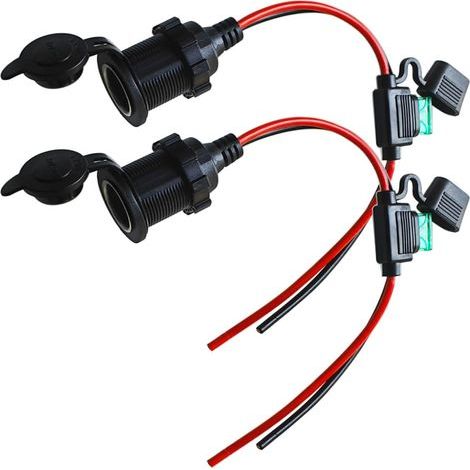 2 Pièces Rallonge Allume Cigare Socket 14AWG 30CM,Prises Allume-Cigare,Prise de Courant de Prise Allume-Cigare de Voiture étanche Femelle câble avec Porte-fusible à Lame pour Moto,Bateau (1/5)