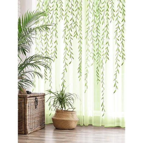 Rideaux en voile de saule vert tendre, voilage à motif feuillage, rideaux de fenêtre en tulle à motif vigne, lierre, magnifiques rideaux pour salon, chambre, fenêtre, porte, balcon (1/3)