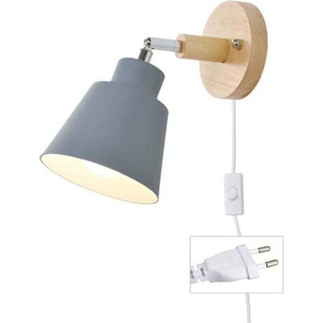Gris Applique Murale Avec Prise Electrique Et Interrupteur Moderne por Chambre Salon,Applique Murale Vintage Retro Spots Muraux,Lampe De Lecture De Chevet,Rotation À 350 Degrés
