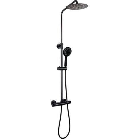 VALAZ Barra de ducha termostática redonda negro mate Serie Ebro - 20cm (1/2)