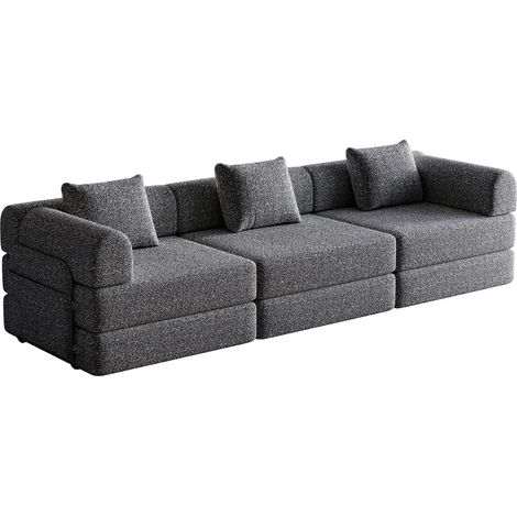 Canapé Convertible 2 Places en Chenille, avec Rangement d'Accoudoir et Structure en Acier Gris (1/5)