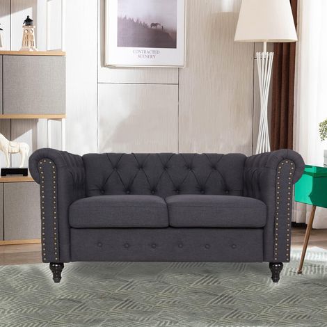 155cm Width Upholstered Sofa Chair with Nailhead Trim - Dark Grey (1/5)