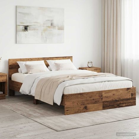 Estructura de cama con cabecero Madera envejecida 135 x 190 cm (1/5)