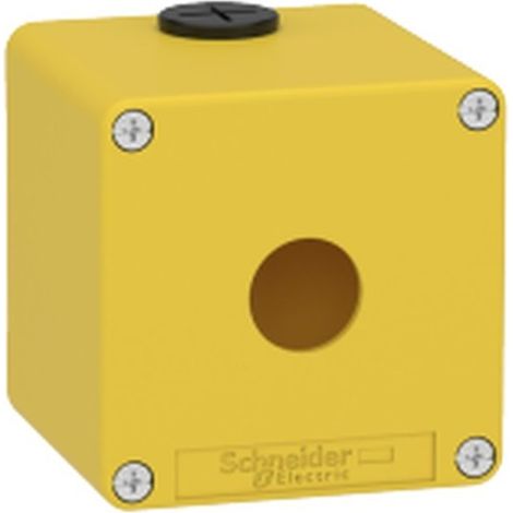 Boite métal vide jaune pour arrêts d'urgence M20 1 trou 22mm 80x80x77 UL cULus - XAPK1501