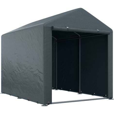Abri de rangement en acier galvanisé 1,6 x 2,18 x 1,72 m avec bâche résistante aux UV et porte zippée (1/5)