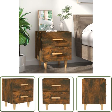 The Living Store Nachttisch Räuchereiche 40x35x47,5 cm - Nachttisch - Holznachtisch - Bettschrank - Möbel - Wohnzimmermöbel (1/5)