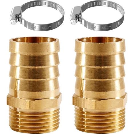 Lot de 2 douilles de tuyau en laiton de 1" x 32 mm (1 1/4"), raccord de tuyau, adaptateur avec 2 colliers de serrage (1/5)