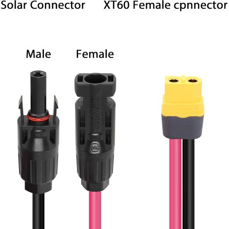 RIIEYOCA XT60 Adaptateur avec câble de panneau XT60 Câble de charge XT60 mâle vers femelle Câble d'alimentation pour panneau solaire E-bike Fatshark