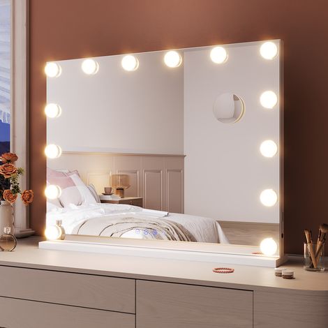 SIRHONA Specchio Make up con funzione di ricarica Bluetooth e USB. Con lente d'ingrandimento 10x e luce regolabile a 3 colori 80×60cm (1/5)