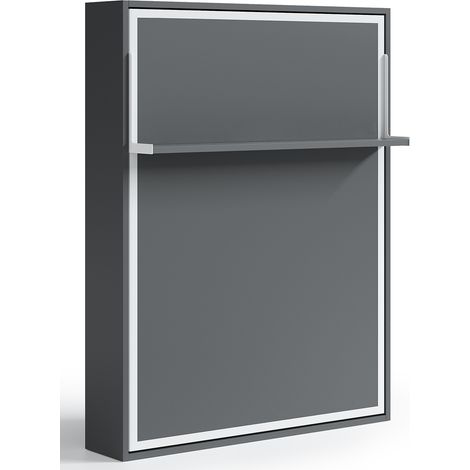 Lit escamotable vertical 140x190 avec étagère Habitat-Coffrage Gris anthracite-Façade Gris anthracite (1/4)