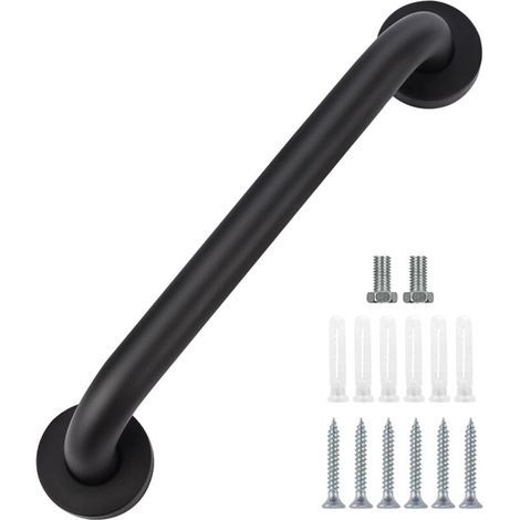 Barra de apoyo para ducha, barra de apoyo para baño de acero inoxidable, barra de apoyo antideslizante negra para ducha, asa de ducha, ayuda para el inodoro, barra de equilibrio, 40 cm (1/4)