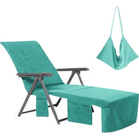 Housse Chaise Longue - Microfibre 215 x 75 cm - Poches Latérales - Attaches Inférieures - Pour Plage Piscine Terrasse - 1 Pièce (1/5)