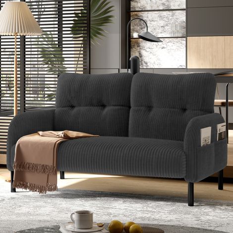 Divano 2 posti in velluto a coste con tasca laterale, 120 x 75 x 79 cm, grigio HAVRYA (1/5)