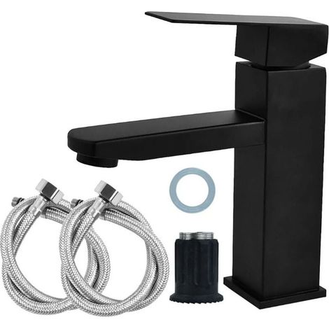 Robinet Salle Bain acier inoxidable avec Poignée Carrée Mitigeur lavabo Eau Froide Chaude Disponible Robinetterie Lave Mains Démontable (1/5)