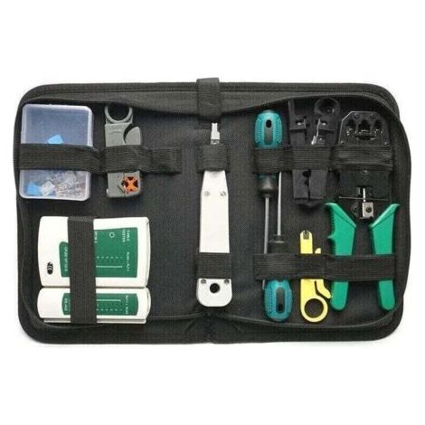 BUNTHAUS Pince à sertir multifonction pour câbles RJ45 et RJ11 – Testeur de câble inclus – Outils de réparation réseau – Sac en nylon
