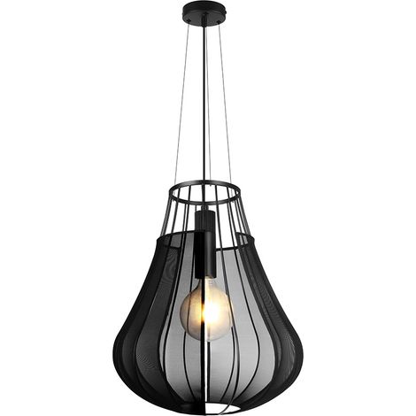 Pendelleuchte Hängelampe Textil Esszimmerlampe Schwarz matt Gitteroptik H 110 cm (1/5)