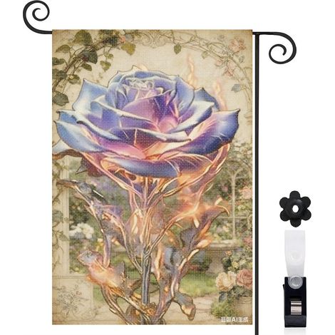 Drapeau de jardin arche florale et rose à dégradé 30 x 45 cm décoration terrasse et extérieur (1/5)