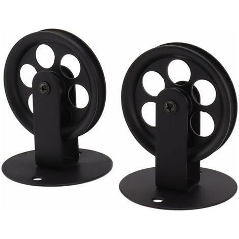 2 Pieces Ceiling Mount Pulleys Vintage Wall Ceiling Mount Lifting Towing Pulleys Black Wheels for Plug in Barn Suspension (1/4)