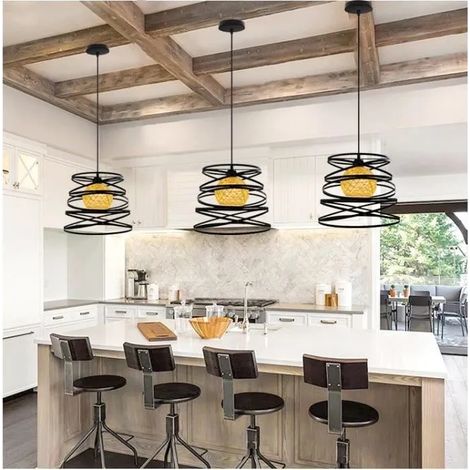 kawoo Lot de 3 Lampe Suspension Vintage,E27 Lustre Industrielle Retro Reglable Plafonnier en Fer Style Edison pour Salon Chambre (1/4)