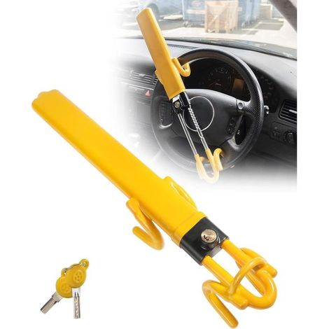 Verrou de volant à double barre – Antivol haute visibilité en acier trempé – Ajustement universel pour véhicules – 2 clés jaunes incluses (1/5)