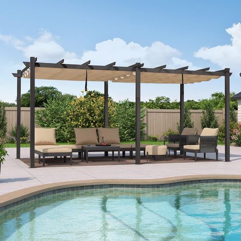 PURPLE LEAF Pergola Metall Garten Pavillon Pergola 3.65 X 6 m Wasserdicht Stabil Winterfest, Gartenpavillon Mit Sonnenschutz Überdachung, Beige (1/5)