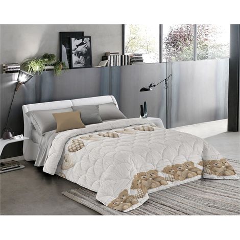 Trapunta invernale made in italy in 2 misure e 3 colori fantasia Orsetti Beige - Matrimoniale