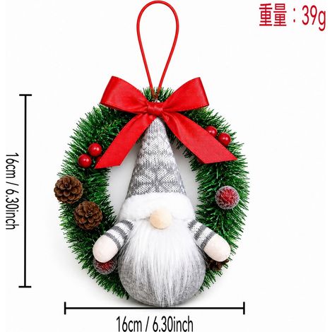 Weihnachtskranz mit roter Schleife, Girlandenkranz, Zwergenfiguren als Christbaumschmuck, Fensterdekoration, Christbaumschmuck