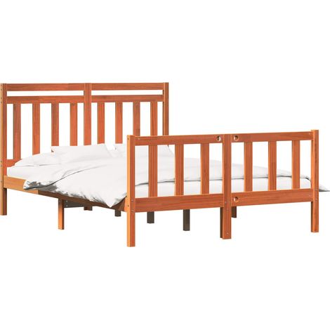 Bed Frame Wax Brown 205.5 x 155.5 x 100 cm Solid Pine Wood vidaXL (1/5)