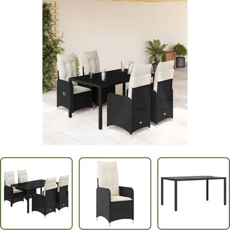 vidaXL Bistro-Set - 5-tlg. Garten-Bistro-Set mit Kissen Schwarz Poly Rattan (1/5)