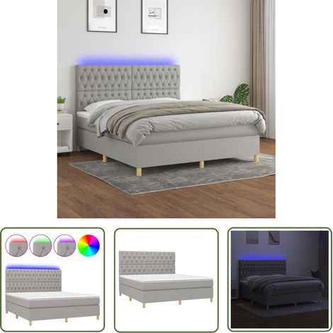 The Living Store Sommier à lattes de lit matelas et LED Gris clair 160x200 cm - Sommier Tapissier - Lit Plateforme - Lit Avec Rangement - Matelas À Ressorts Ensachés - Éclairage Led (1/5)