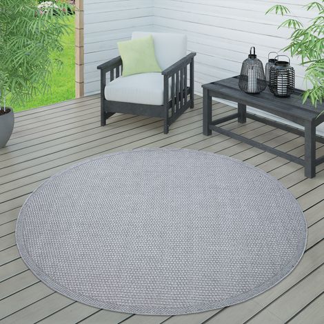 Paco Home Outdoor Teppich wetterfest Garten & Terrasse flachgewebt Uni Sisaloptik robust Grau, 200 cm Rund