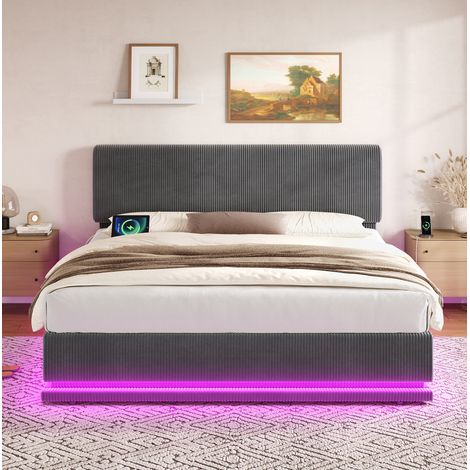 Cama dormitorio con almacenamiento LED gris HAVRYA (1/5)