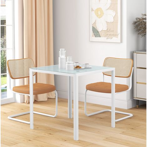 Tavolo da pranzo quadrato in vetro e metallo bianco per 4 persone 75 x 75 x 75 cm (1/5)