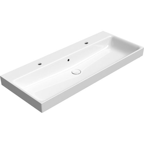 Lavabo double NUBES en céramique 120x50cm, blanc ExtraGlaze (1/3)