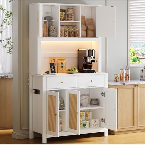 Küchenschrank (100 x 40 x 180 cm), mit LED-Beleuchtung und Steckdosen, MDF, Weiß (1/5)