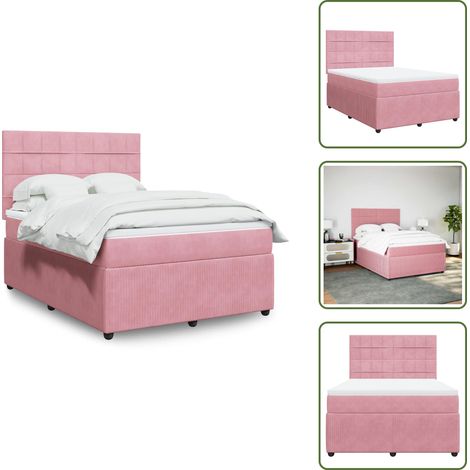 vidaXL Sommier à lattes de lit avec matelas Rose 140x190 cm Velours (1/5)