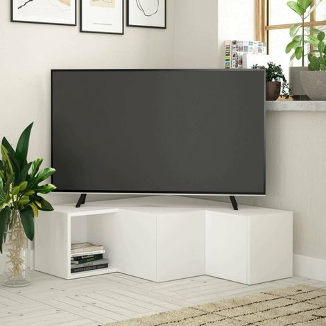 Dmora - Mueble de televisión Dfallett, Aparador de salón, Mueble bajo para TV, Base de pared equipada, 90x92h32 cm, Blanco (1/4)