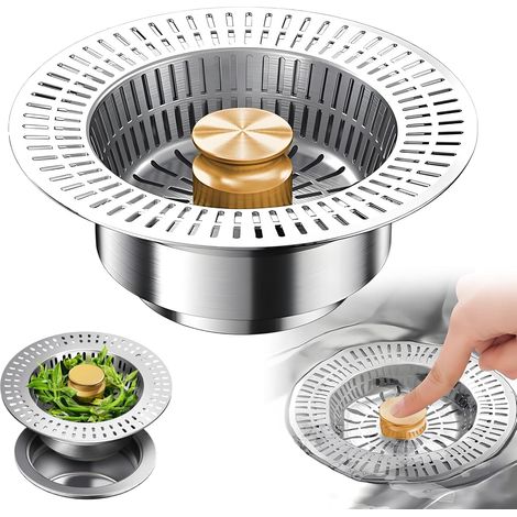 Colador y tapón de desagüe 3 en 1 para fregadero de cocina, tapa de desagüe 2025 con recolector de residuos y cesta (1 unidad)