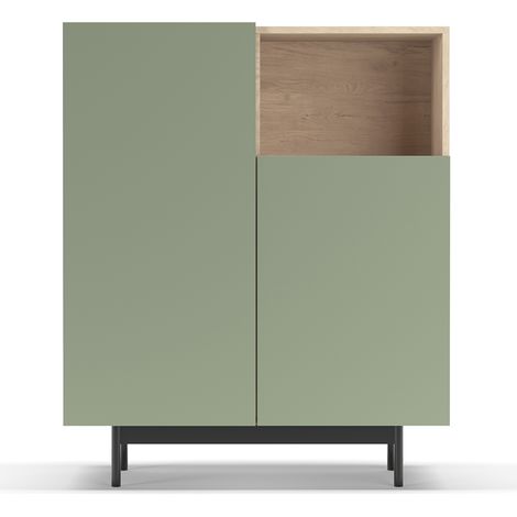 Mueble aparador en melamina, colección PRINTED (602-1), con 2 puertas, en roble y verde