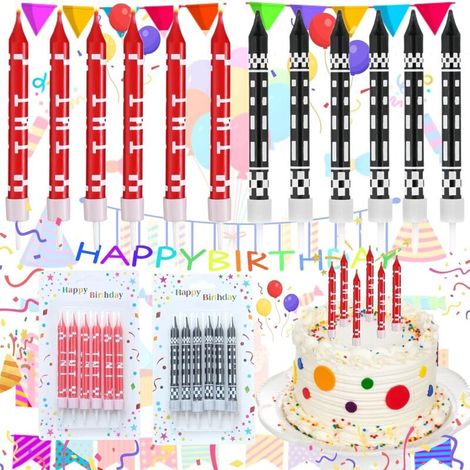 12 Pièces Bougies Pixel, Bougie gateau anniversaire enfant, Bougies Cupcake, Bougies d'Anniversaire à Thème, Pour la décoration de fête de Gâteau de Mariage d'anniversaire(Rouge Noir) (1/5)