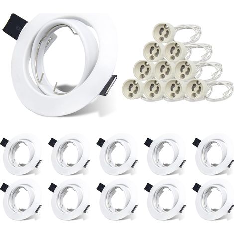 Pack of 10 GU10 Recessed White Recessed Mounting Frames Circular Rotating Design Compatible with LED or Halogen Easy to Install with GU10 Sockets Included (1/5)