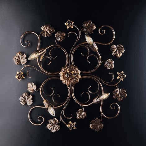 Rosetones de luz de techo en hierro Marrón Dorado cuatro luces 76x67x h17 cm
