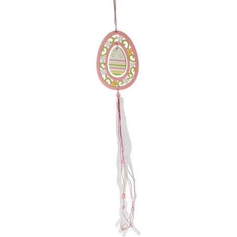 Huevo de Pascua de madera calada rosa con cintas - Colgante, 60 cm (1/2)