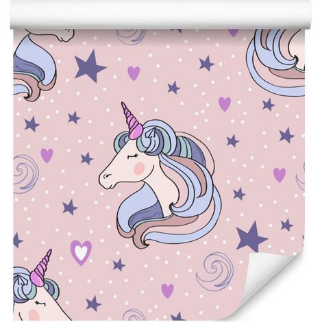 Carta da parati con unicorni addormentati, stelle e cuori per soggiorno e camera da letto, 50x1000 (1/5)