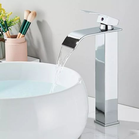 Robinets de lavabo, robinet de lavabo à cascade à montage sur pont, eau chaude et froide, robinets mélangeurs de salle de bain, G3/8 (1/5)