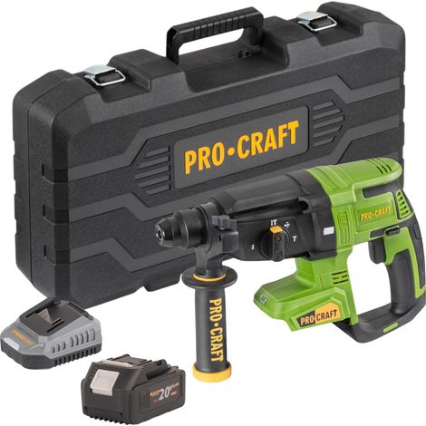 Martillo perforador a batería Procraft PHA40bb-c de 20 V, 2,6 J, SDS plus, sin escobillas + 1 batería de 4,0 Ah + cargador + maletín